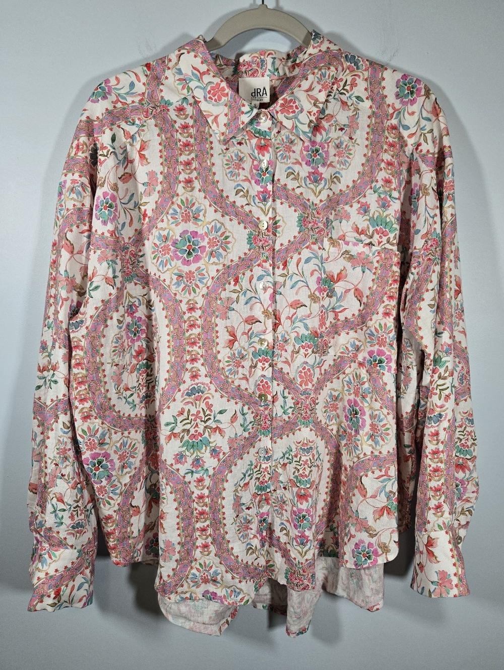 dRA Floral Button Up Shirt Women's Small Long Sleeve Blouse Flowy‎ Boho Top Chic